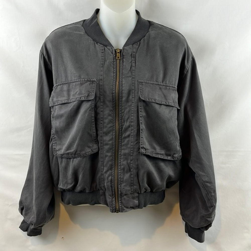 Young Fabulous & Broke Gray Utility Style Cropped Bomber Jacket Size M